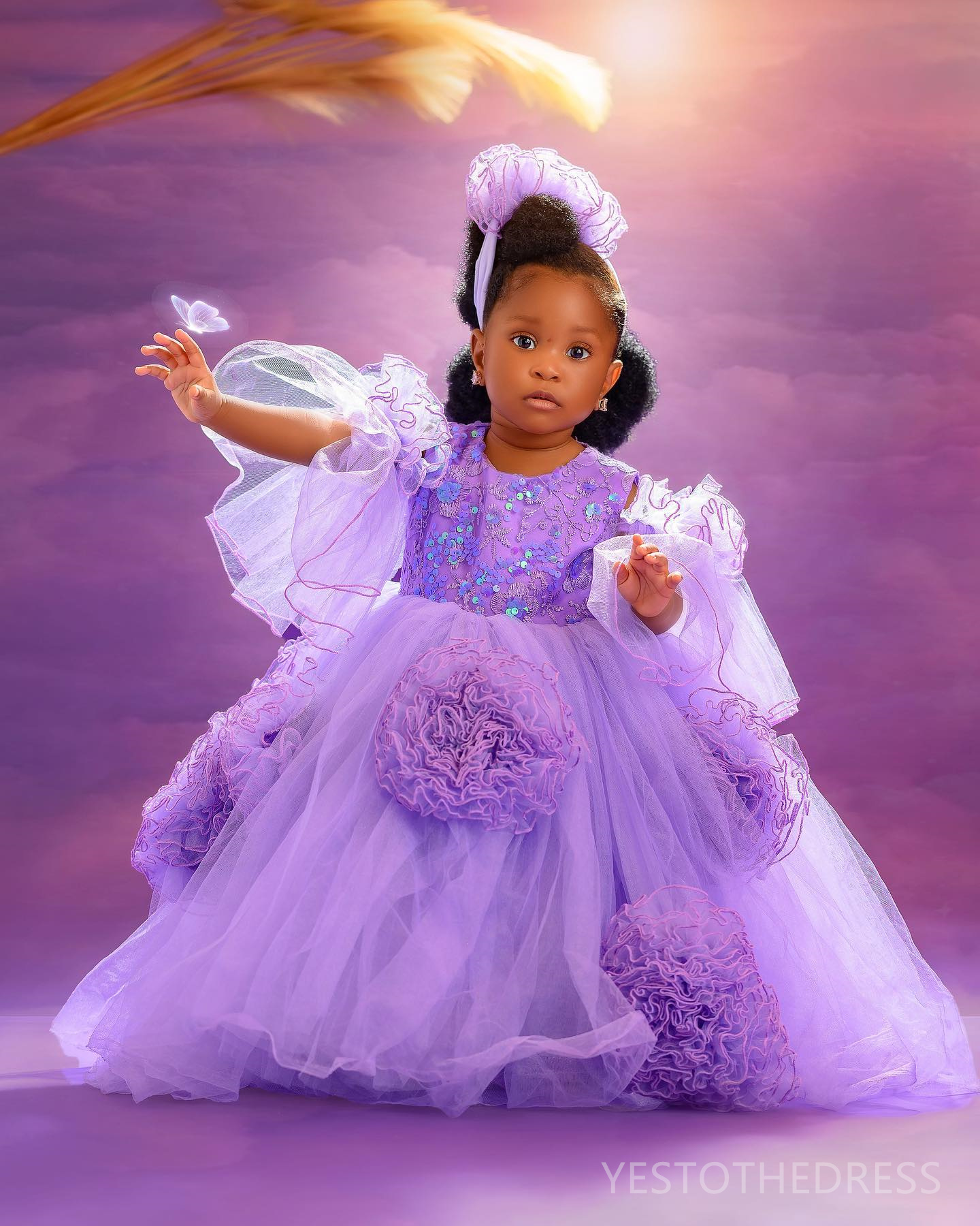 2024 Purple Little Girls Birthday Dress Flower Girl Dresses Communion Gowns Beaded Sequined Lace Tiered Tulle Hand Made Flowers Decorated Gowns for Ma