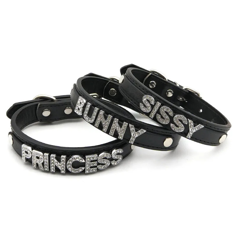 Sexy Rhinestone Letters Yes Daddy Spank Me Choker Collar Necklaces Men Women Punk Role Age Play Leather Chocker Cosplay Jewelry 240510