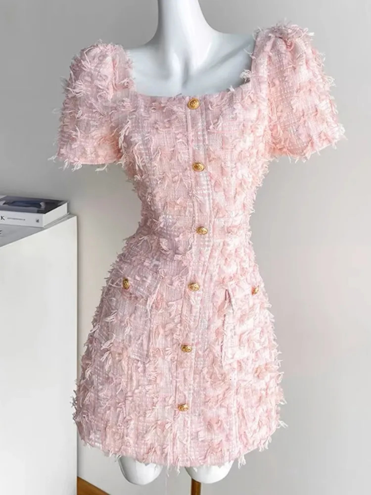 Summer Elegant tweed evening dresses Women Short Sleeves Party Short vestidos Fashion Streetwear Office Lady Mini Dress 240529