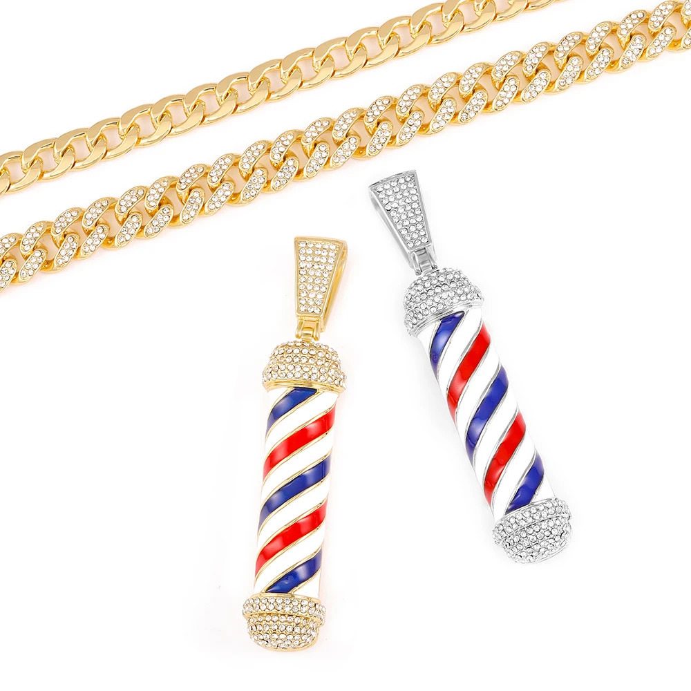 Fashion Barber Shop Pole 3D Barber Pole Chain Pendant Necklace Hip Hop Barber Hairdresser Gothic Necklace Jewelry 240531