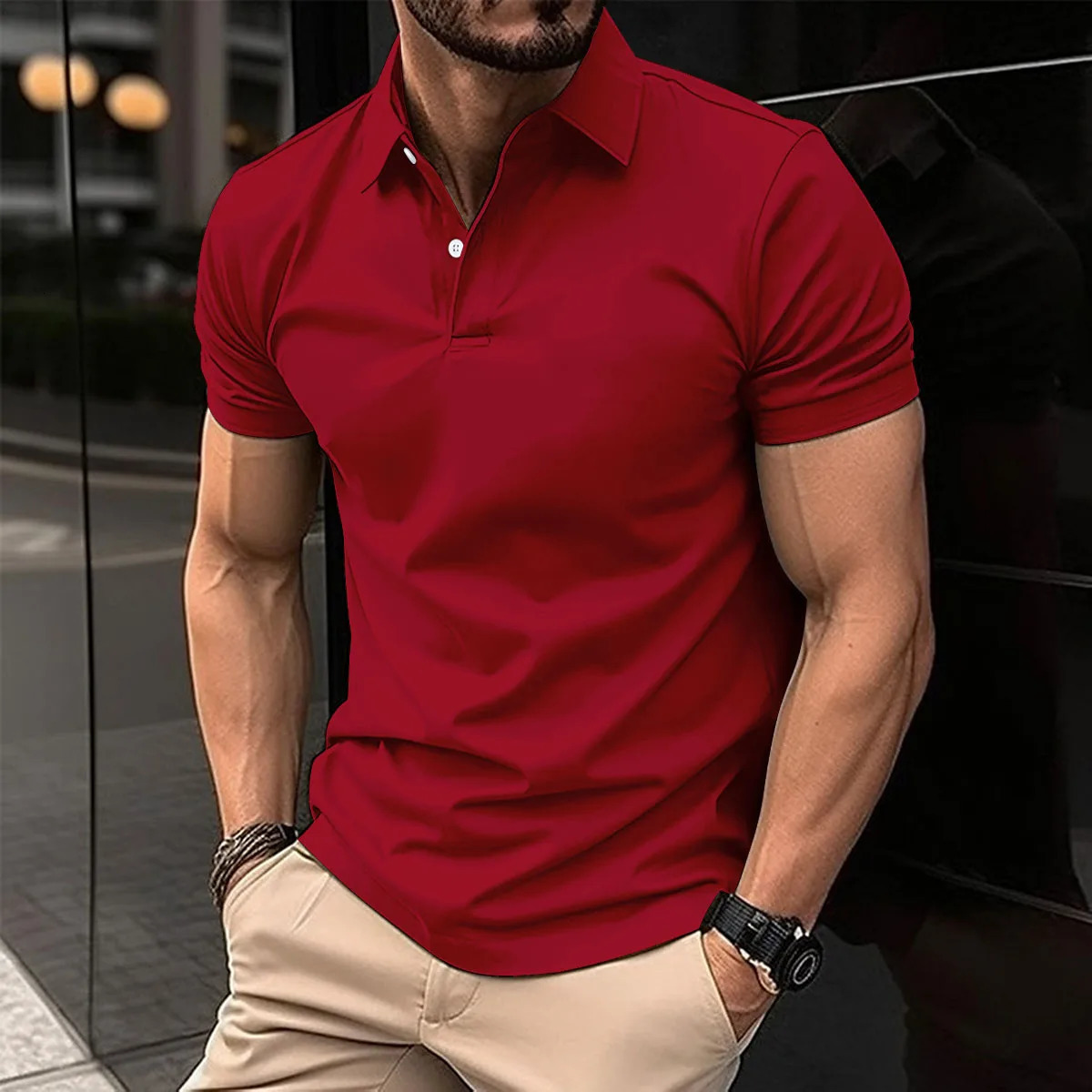 Summer Mens Polo Shirt Solid Color Lapel Buckle Classic AllMatch Casual Sports 240601