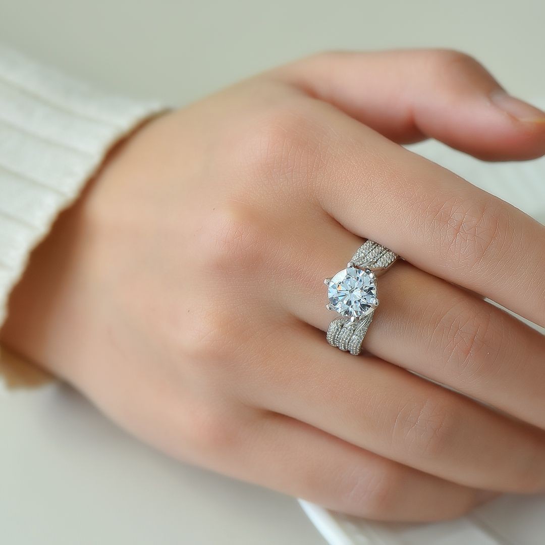 5CT Large Moissanite Diamond Crown Wedding Rings Sparkling Elegant Luxury Jewelry Real 925 Sterling Silver Round Zircon Party Women Engagement Band Ri
