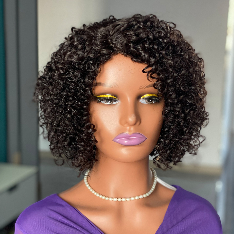 180% Density Curly Pixie Cut Frontal Wigs Human Hair Headband Women Short L Part Wigs Brazilian Kinky Curly Natural Black