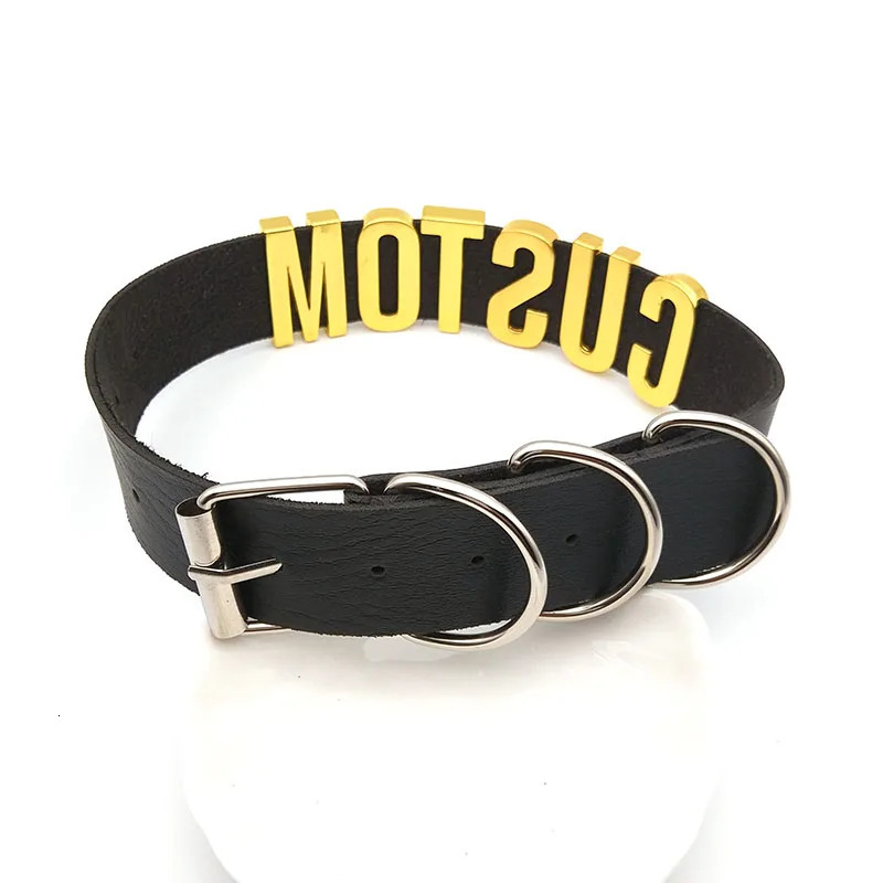 Goth Punk Black PU Customized Choker Collar Necklace Custom Personalized Name Chocker Cosplay Choose Letters Necklace Women Men 240531