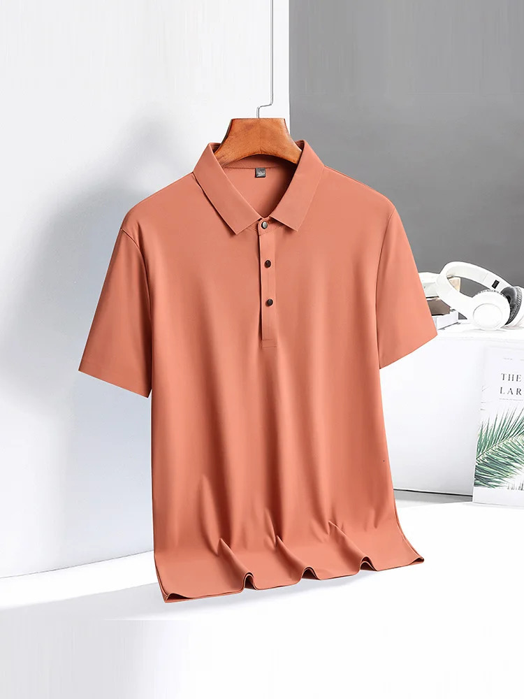 Men Polo Shirt Quick Dry Silk Fabric Short Sleeve Summer Ice Cool Thin T Shirt 2024 Breathable Loose Fashion Male Soft Shirts 240601