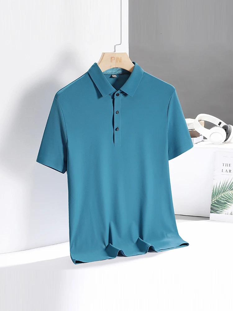 Men Polo Shirt Quick Dry Silk Fabric Short Sleeve Summer Ice Cool Thin T Shirt 2024 Breathable Loose Fashion Male Soft Shirts 240601