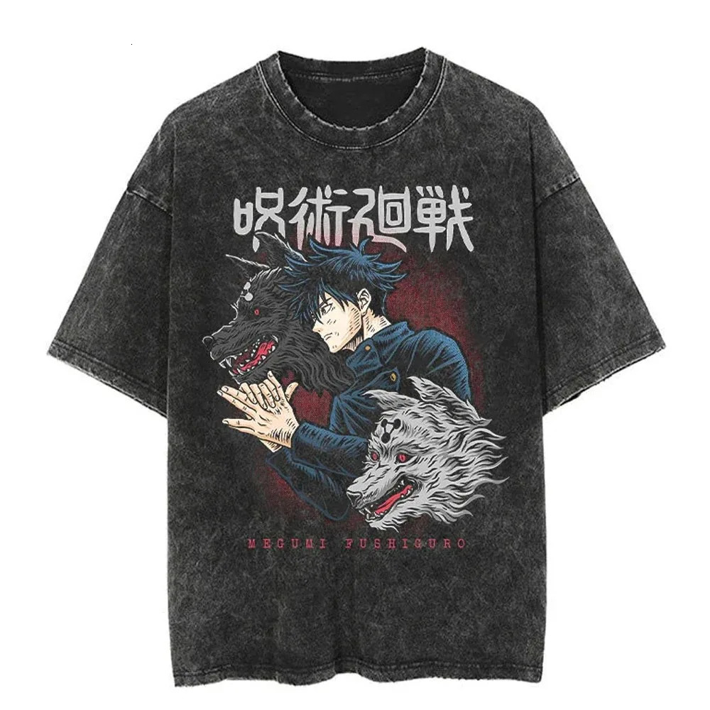 Anime Clithes Summer Dragon Print T Shirt Men Vintage Washed Tshirt Short Sleeve Cotton Tops Tees Harajuku Hip Hop Streetwear 240601