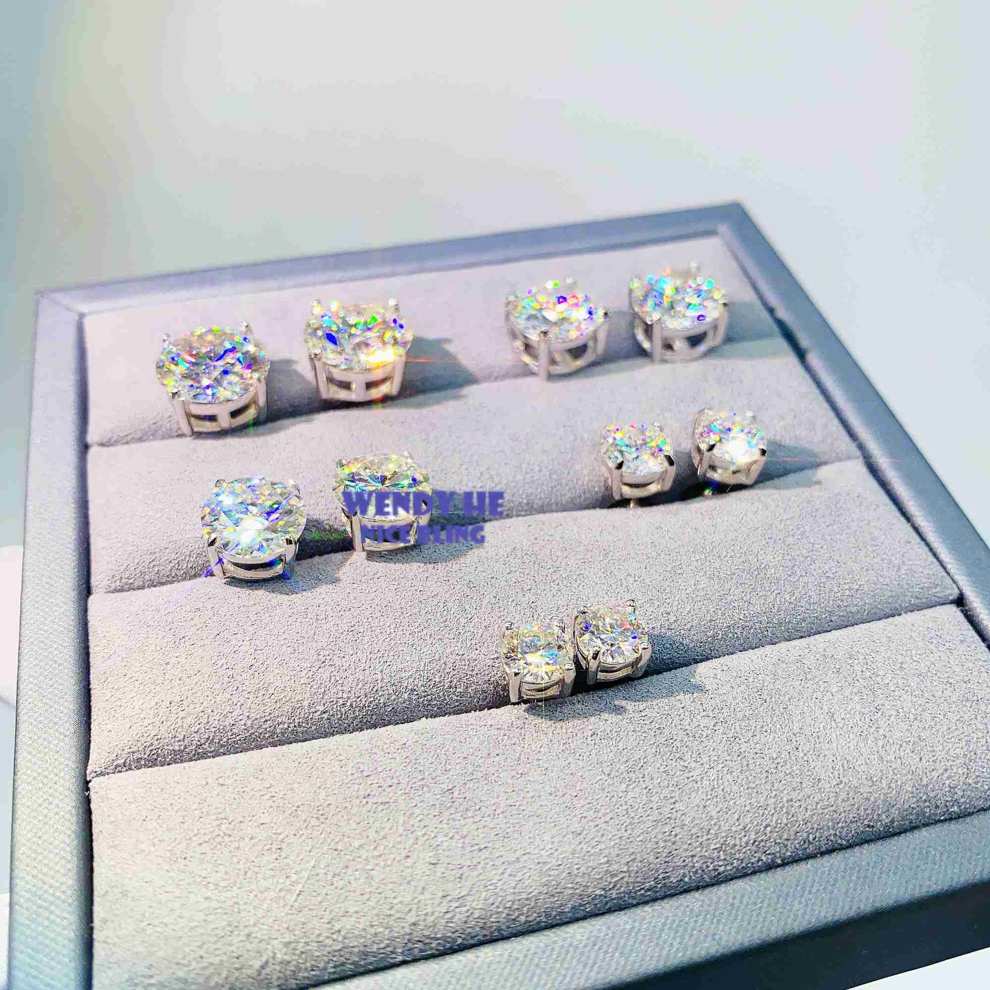 Dia VVS Round S 10K 14K Solid Gold Stud Women Men Moissanite Earrings