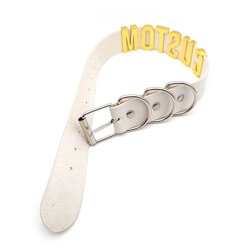 30MM Punk Gold Letters Soft White PU Leather Collars Customized Slave Choker Necklace Sexy Belt BDSM Sex Cosplay Party Jewelry 240531