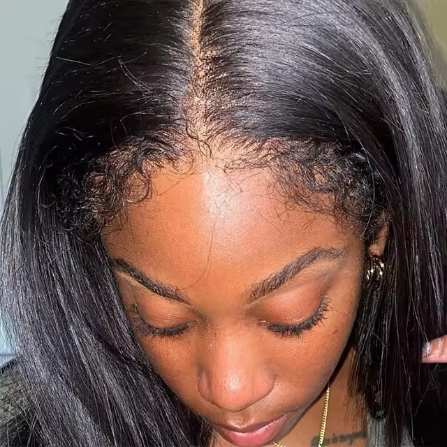 Free Shipping 13X4 Lace Closure Yaki Straight Human Hair Wigs With Curly Baby Hair Type 4C Textured Natural Kinky Hairline Wig