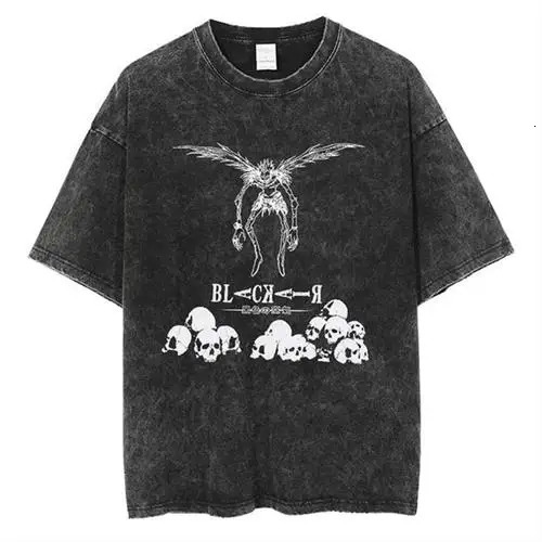 Mens Clothing Japanese Tshirt Anime Vintage T-shirt Death Note Washed T Shirt Tops Oversized T-shirt Y2k Clothes Short Sleeve 240601