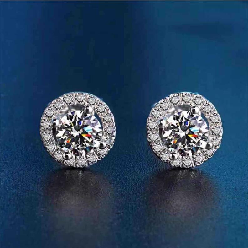 Ins Top Sell Stud Earrings Moissanite Dia Simple Fashion Jewelry Round Cut Gemstones Party High Quality Eternity Classical Women Circle Earring Gift