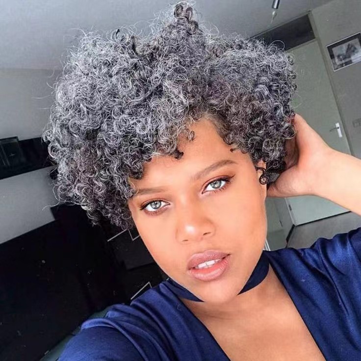 Short gray lace front wigs human hair salt pepper color kinky curly grey wigs brazilian remy glueless wigs weaving cap silver grey natural