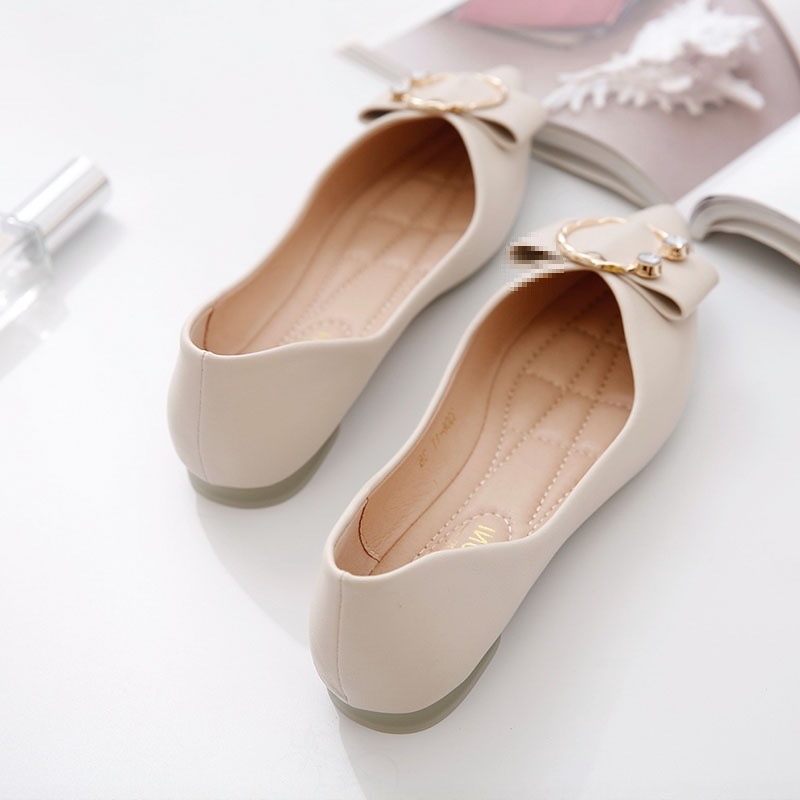 Spring Free shipping Flat 2024 and Autumn Season New Bean for Women Sole Soft Leather Shallow Mouth Pointed Versatile Single Shoes 02 Lhshoe