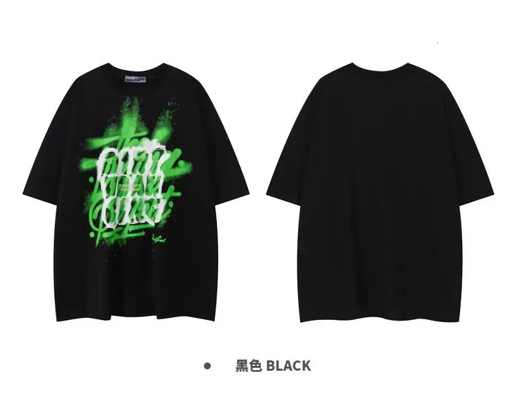 Summer Korean graffiti letter personalized T shirt men American y2k retro street Harajuku cotton half sleeved couple tops 240530