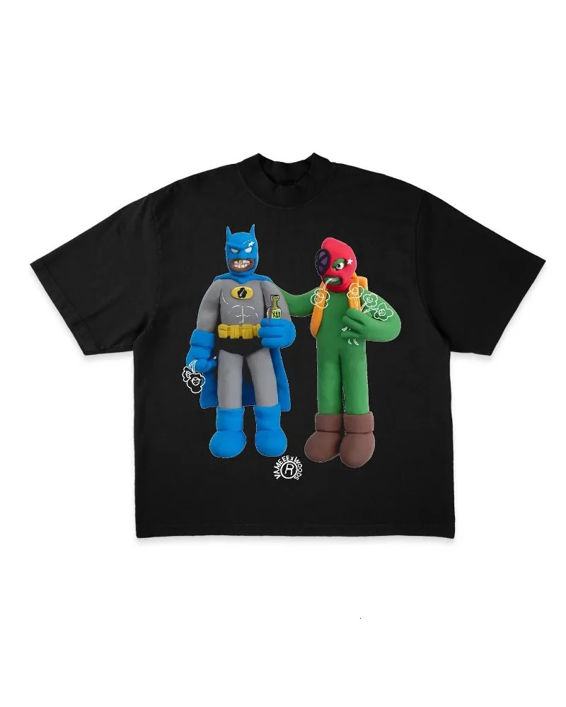 American Gothic Punk Cartoon Letters Printed Oversized T-Shirt Mens Retro Casual Versatile Loose Round Neck Short Sleeve Top 240530