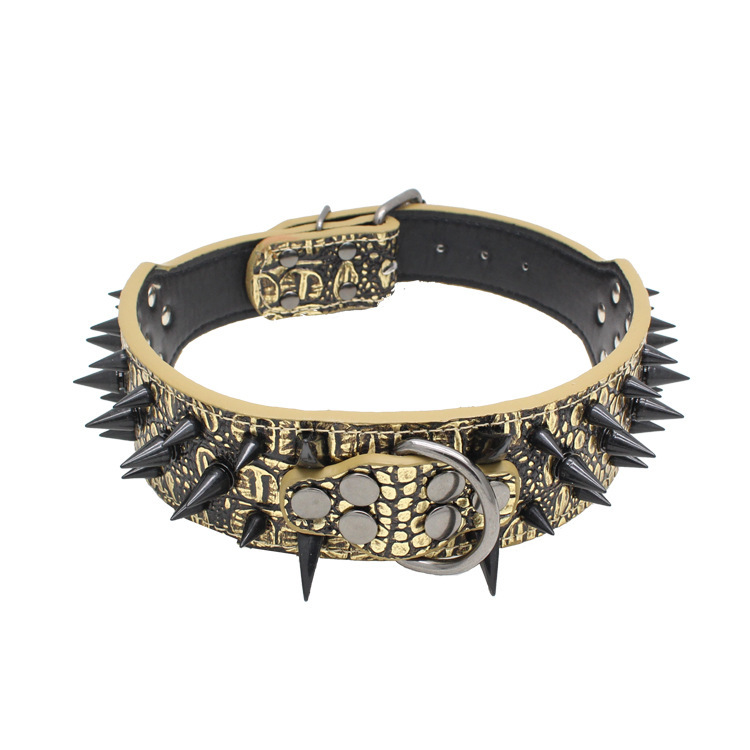 Leather Dog Collar with Skulls and Rivets Anti Bite Spiked Design Black Various Sizes Ideal for Medium to Large Dogs