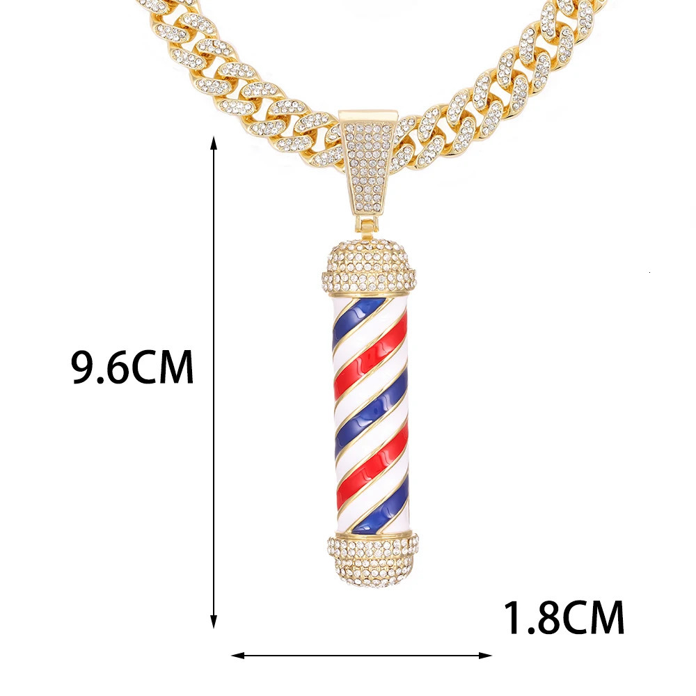 Fashion Barber Shop Pole 3D Barber Pole Chain Pendant Necklace Hip Hop Barber Hairdresser Gothic Necklace Jewelry 240531