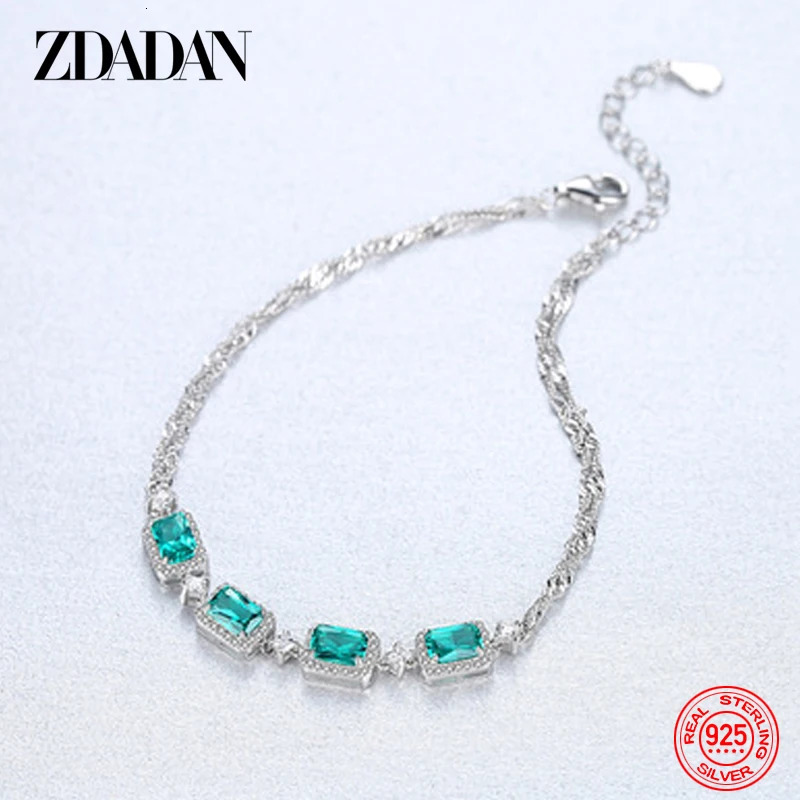 ZDADAN 925 Sterling Silver Emerald CZ Adjustable Bracelet Bangle For Women Fashion Wedding Jewelry Party Gift 240530