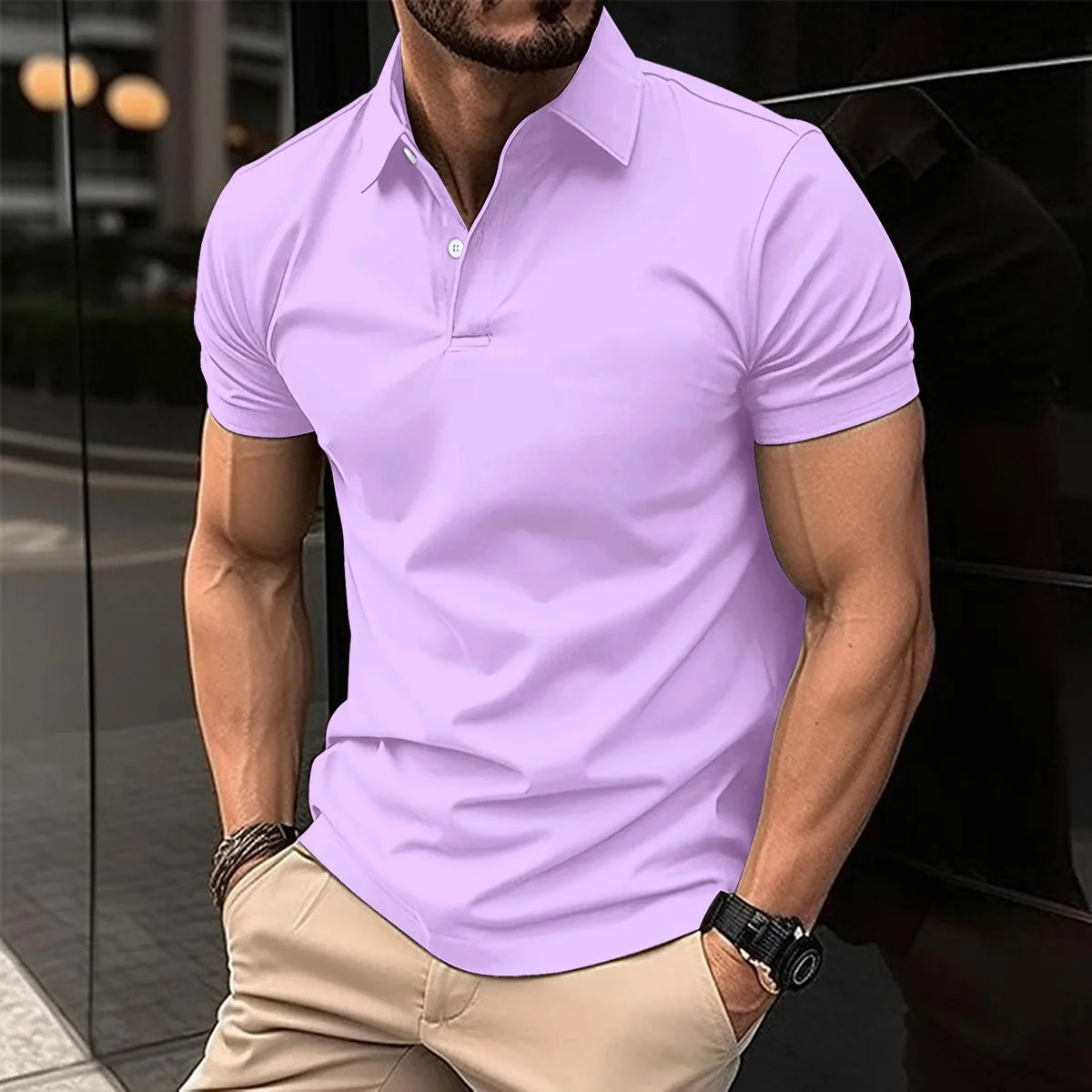 Summer Mens Polo Shirt Solid Color Lapel Buckle Classic AllMatch Casual Sports 240601