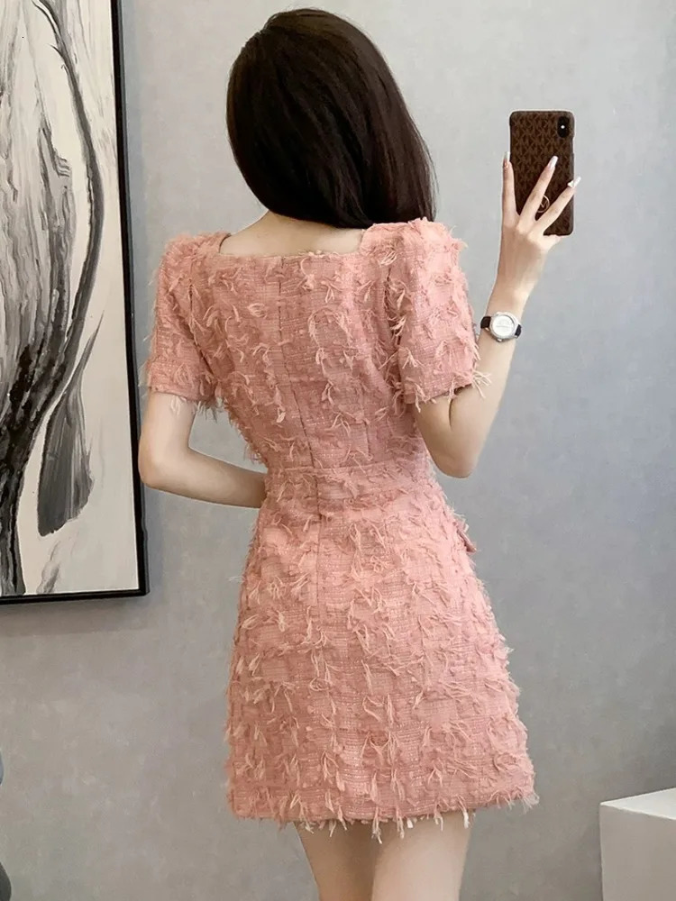 Summer Elegant tweed evening dresses Women Short Sleeves Party Short vestidos Fashion Streetwear Office Lady Mini Dress 240529