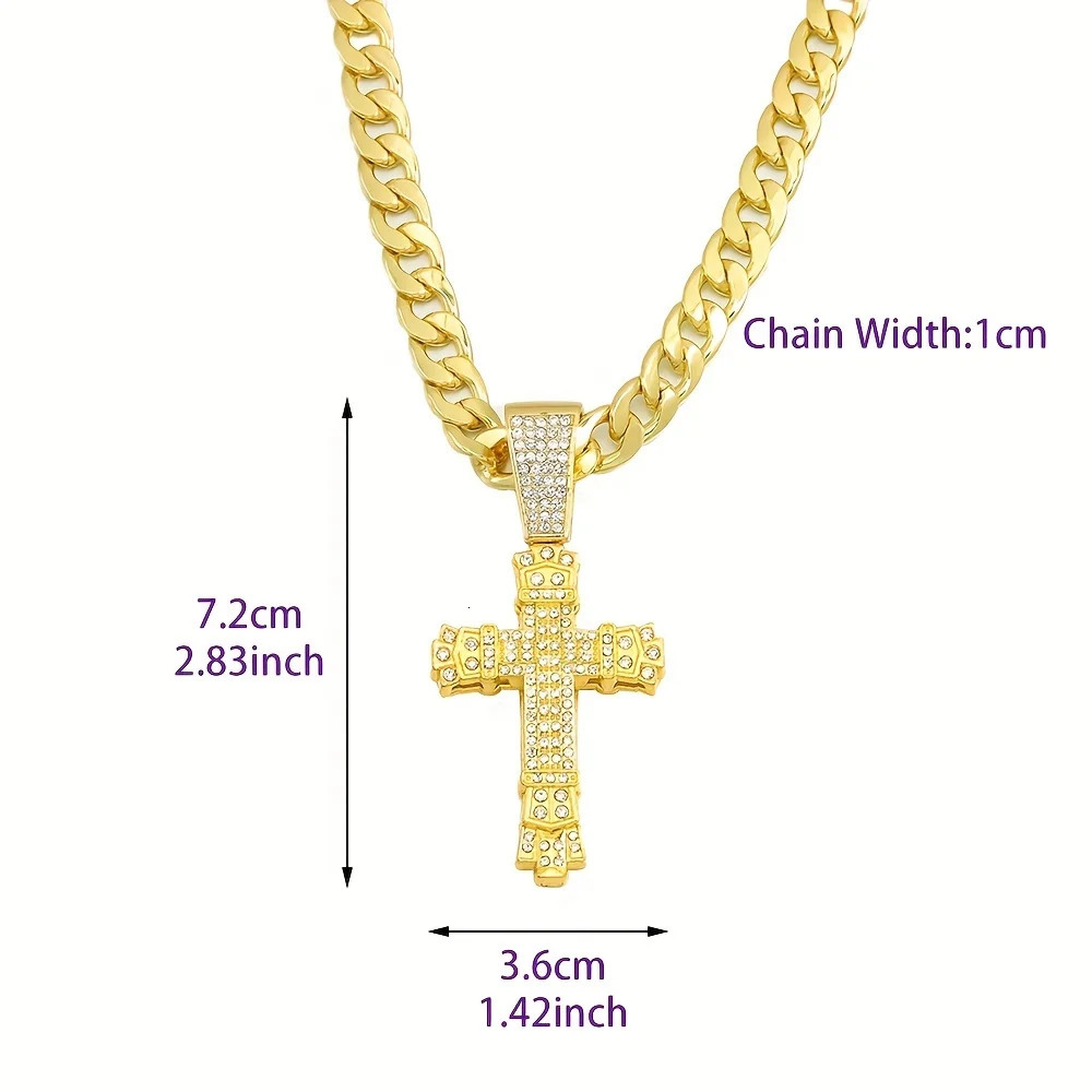 Hip hop Skull Cross Letter Pendant Cuban Link Chain Necklace Men Iced Out Fashion Full Rhinestone Necklaces Jewelry Wholesale 240531