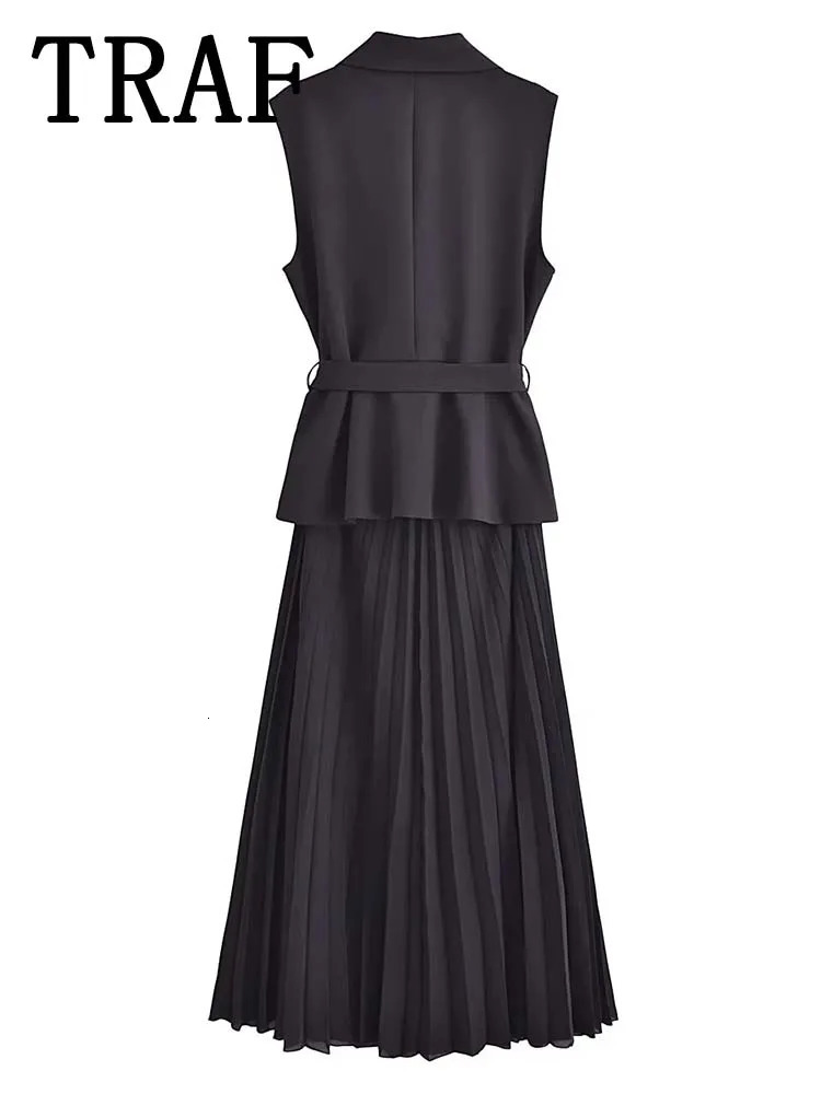 TRAF Corset Dress Women Pleated Vests Long Dresses for Women 2024 Sleeveless Office Party Dress Ruched Midi Evening Dresses 240601