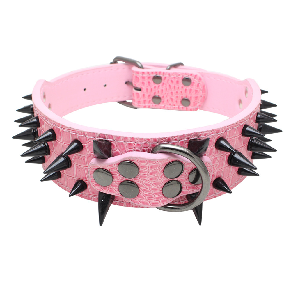 Leather Dog Collar with Skulls and Rivets Anti Bite Spiked Design Black Various Sizes Ideal for Medium to Large Dogs