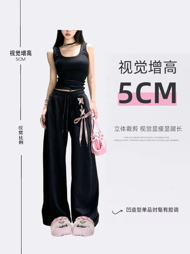 Womens Black Gothic Baggy Pants Y2k 2000s Sweatpants Vintage Streetwear Lace-up Trousers Harajuku Emo Pants Aesthetic Clothes 240530