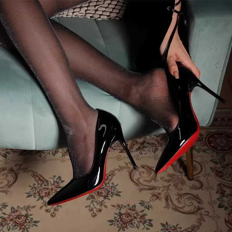 Sandals Womens high heels ultra-thin high heels new red soles patented leather tips sexy nude black work watch shoes J240603