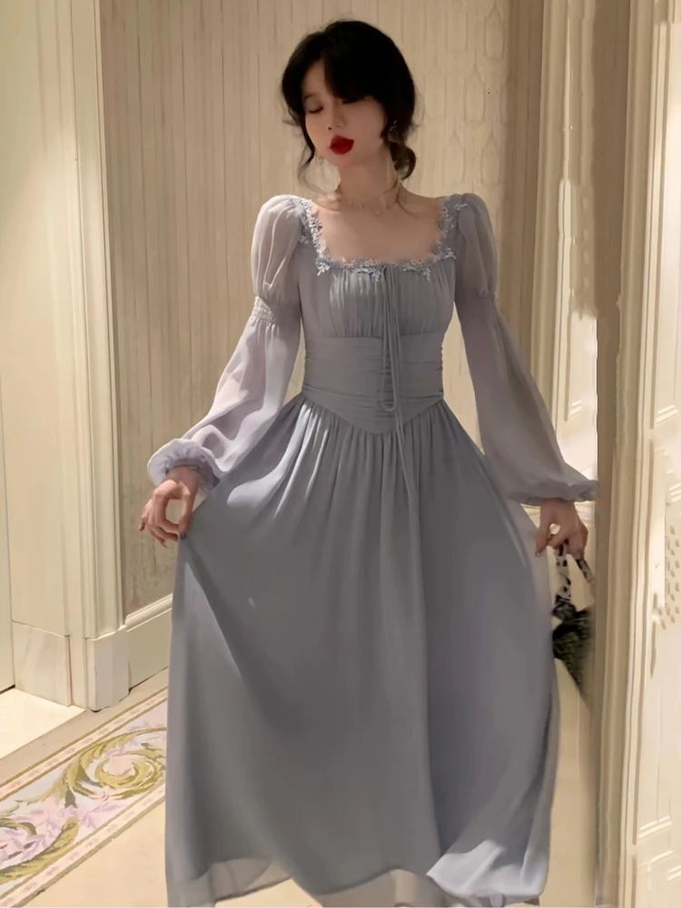 French Elegant Princess Evening Party Midi Dresses for Women Autumn Slim Bandage Long Sleeve Vestidos Korean Spring Clothes 240523