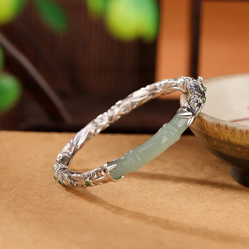 Fashion Goldplated Hetian Jade Compound Bracelet Beaded Beads Bamboo Bangle Bracelet for Women Girls Jewelry Gifts 240601