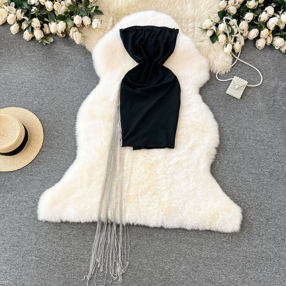 Pure desire dress womens design sense chain tassel strapless sexy dress high-end light luxury niche socialite style dress