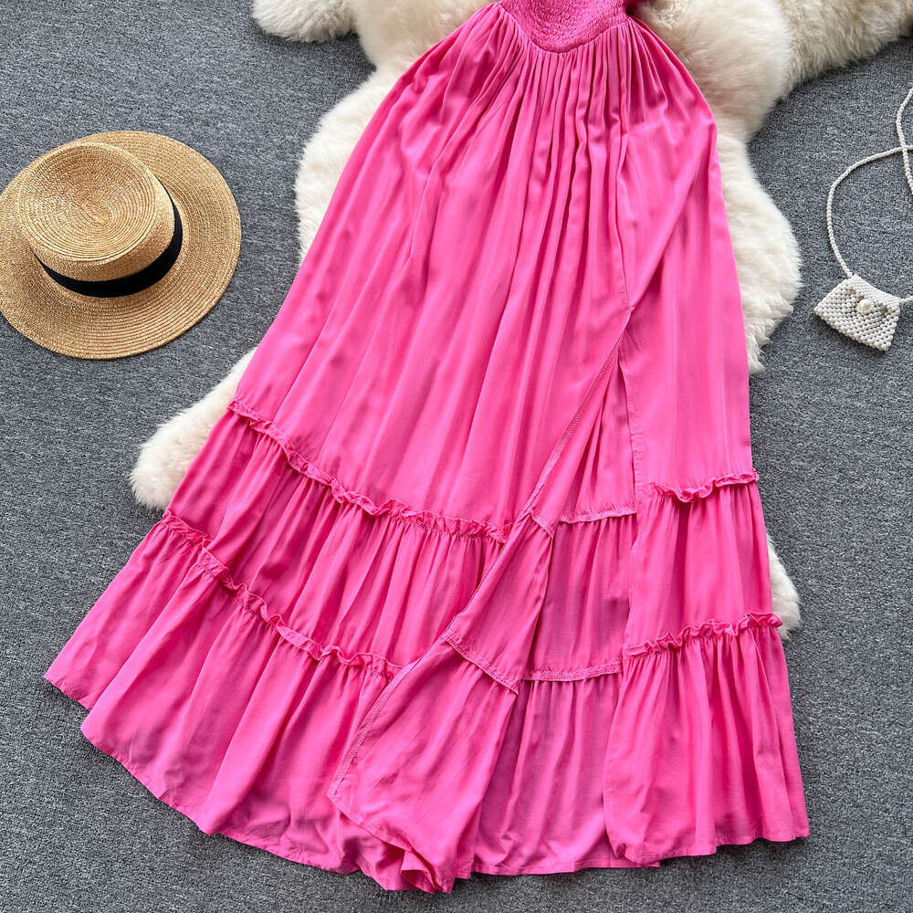 Summer New Beach Vacation Style Long Dress for Womens French One Shoulder Bra Waist Wrapped Slim and Elegant Dress