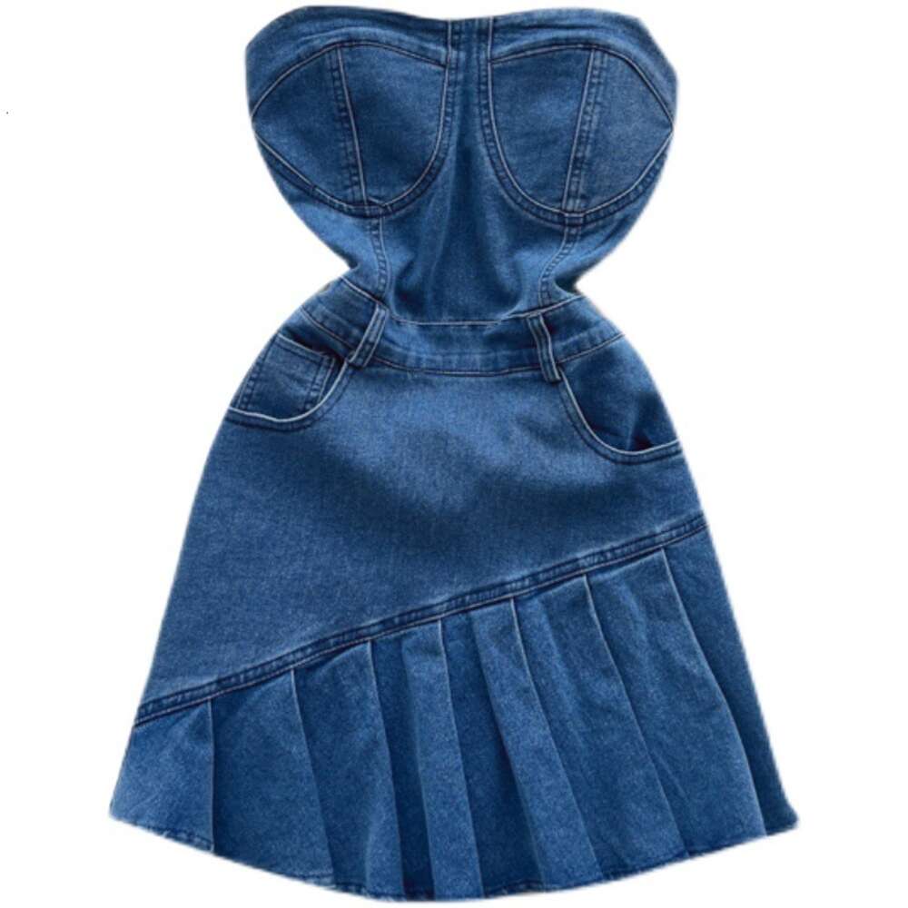 Pure desire spicy girl bra dress for women to wear inside and outside new slim fitting denim A-line short skirt for summer 2022
