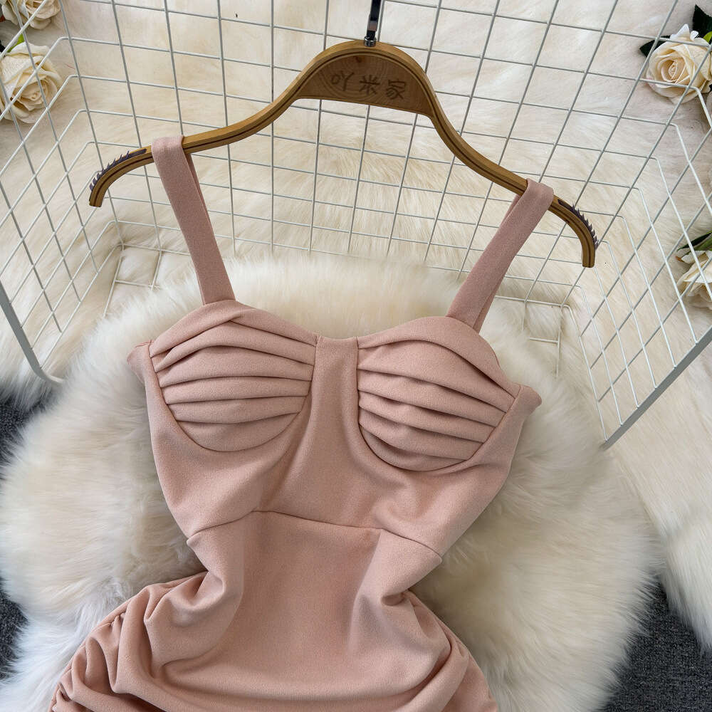 Summer fashion pure desire sexy pleated bra waist reduction slimming effect short cut slit buttocks wrapped dress suspender dress for women