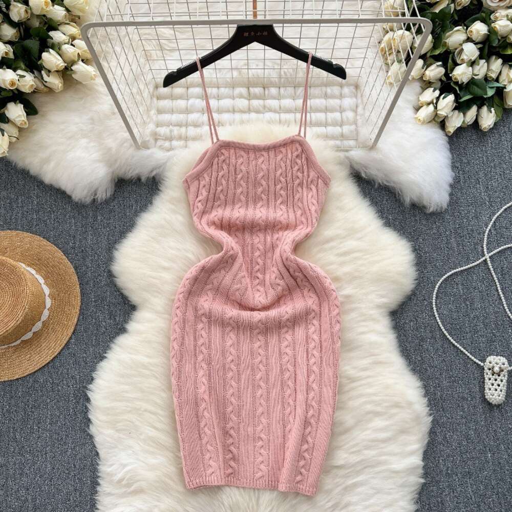 American Spicy Girl Fried Dough Twists Slim Fit Short Sexy Hip Wrap Dress Pure Desire Strap Dress Knitted Backing Dress