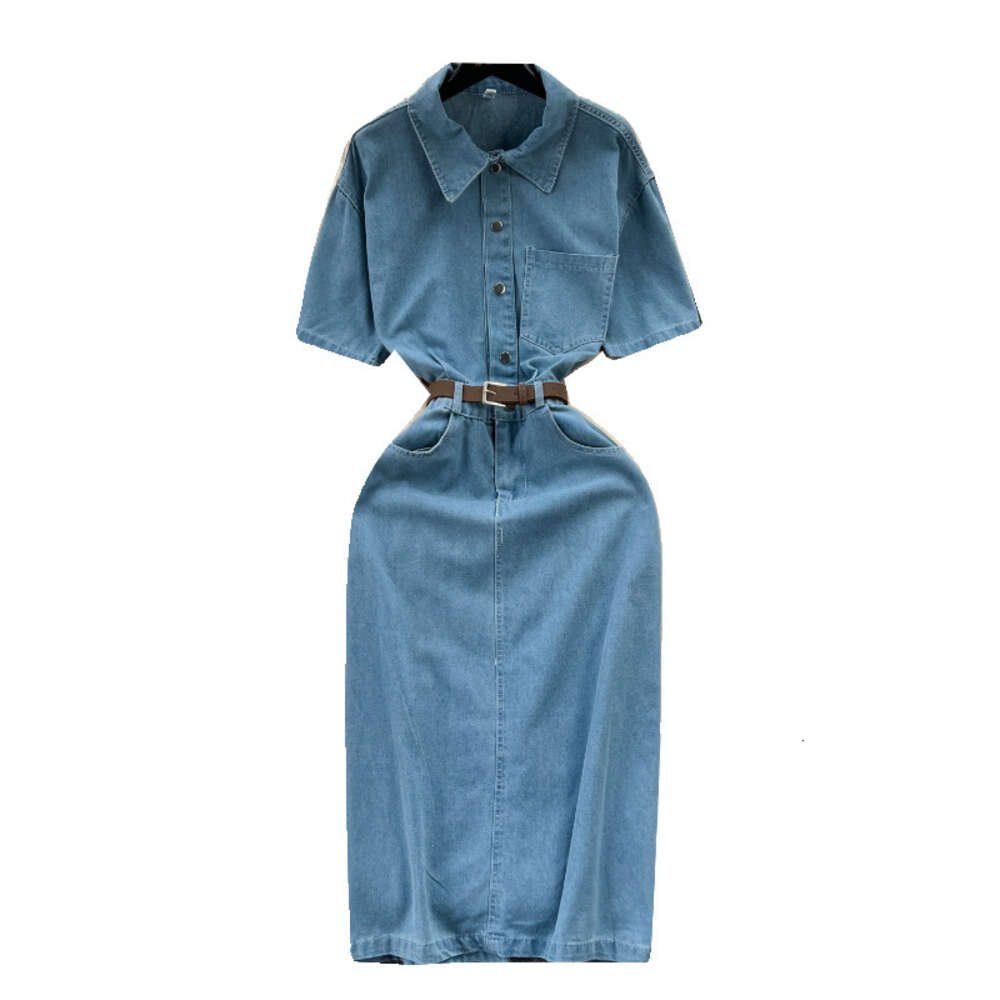 Chic denim dress for women in 2024 new style with stylish buttoned and slim fitting mid length skirt that includes buttocks