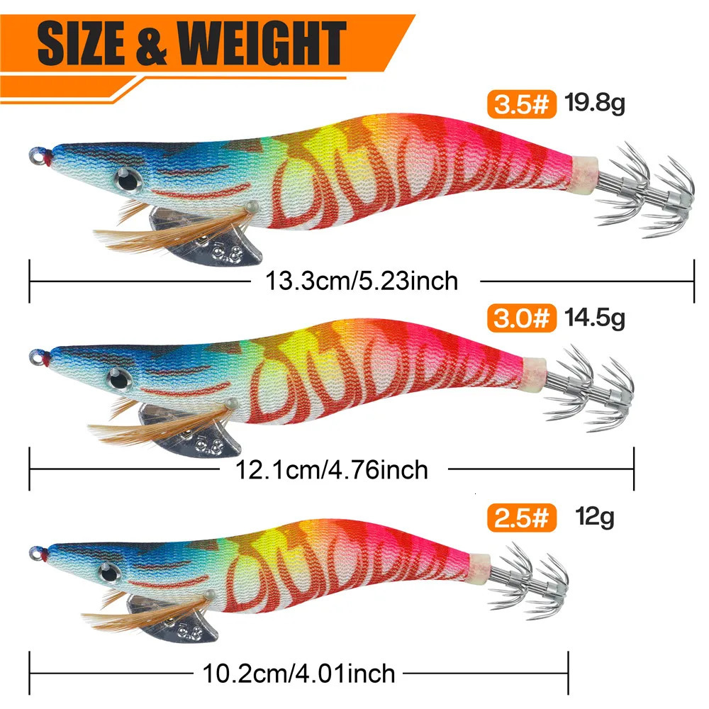 10Pcs Luminous Squid Bait Jig Hooks Rattle Saltwater Glow Squid lures Cuttlefish Sleeve Egi Jig Octopus Fishing lure 2.5 3.0 3.5 240603