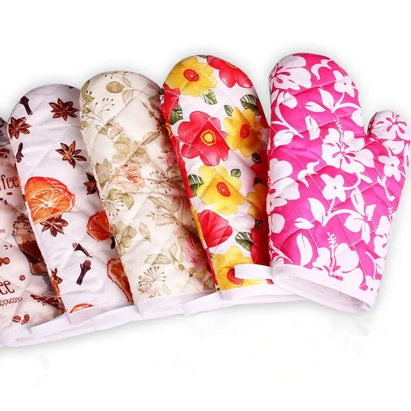 2024 NEW 1Pc Mitten Microwave Oven Glove Cotton Insulated Baking Heat Resistant Gloves Oven Mitts Terylene Non-slip Cute Kitchen Tool
