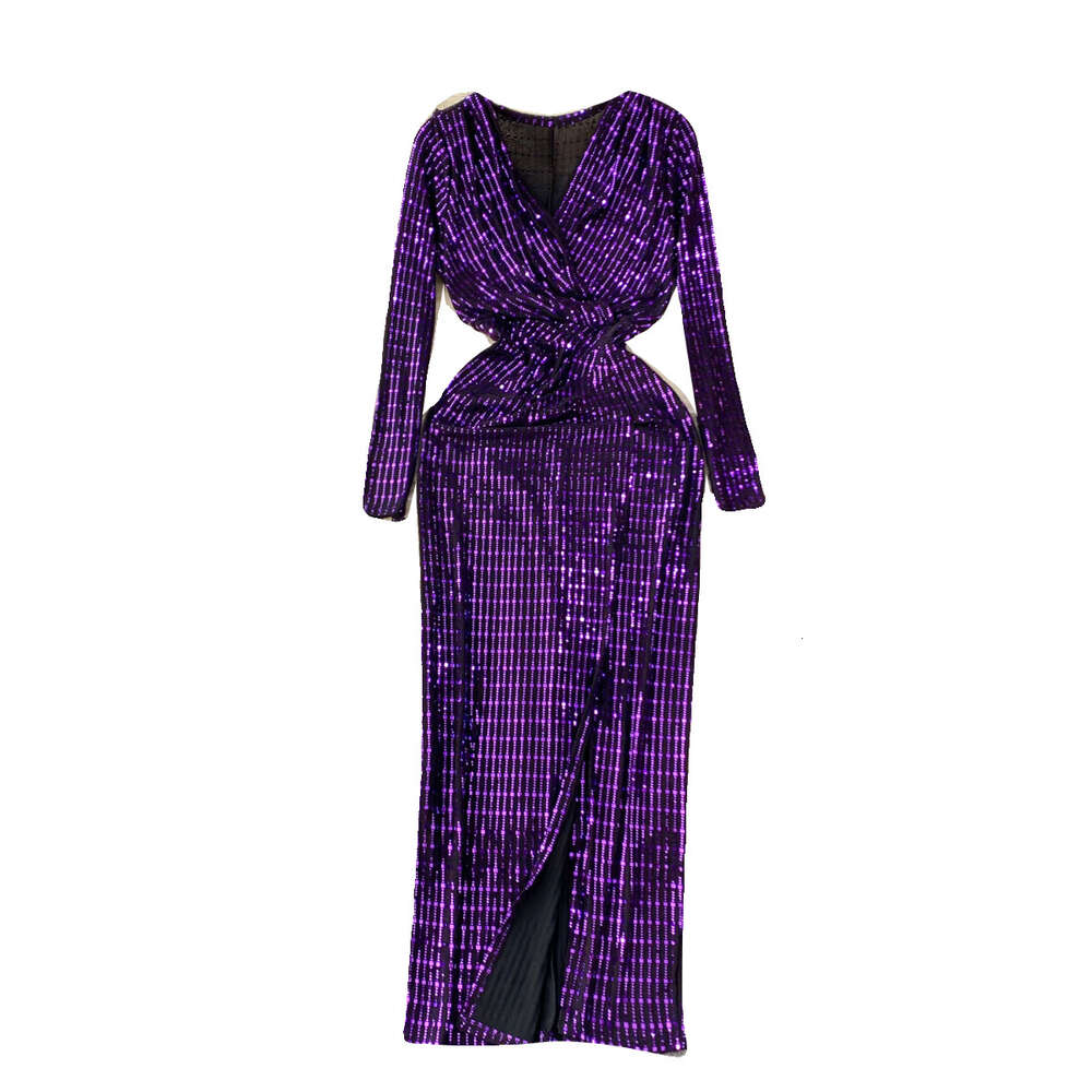 French Light Luxury Celebrity Style Luxury Dress Womens Autumn and Winter V-neck Split Design Small and Super Fairy Long Dress