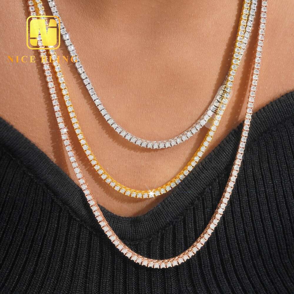 Tennis Chain moissanite chain Ready Made Stock HOT Selling 3mm 4mm Necklace Bracelet 18k Gold Plated Necklace Hip Hop Jewelry