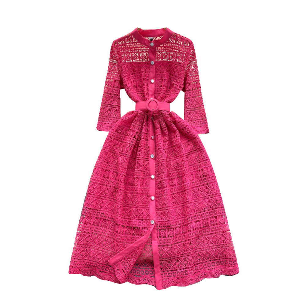 Light mature style womens clothing high-end feeling early spring dress womens design feeling hollowed out lace medium length French formal dress skirt