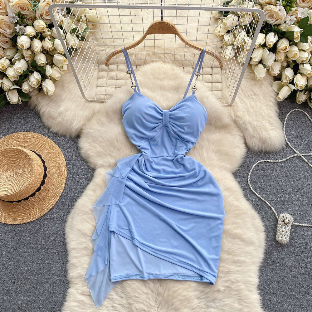 Nightclub womens fashion design with a sense of camisole dress womens mind machine pleated ruffle edge slim fit short sexy buttocks wrapped skirt