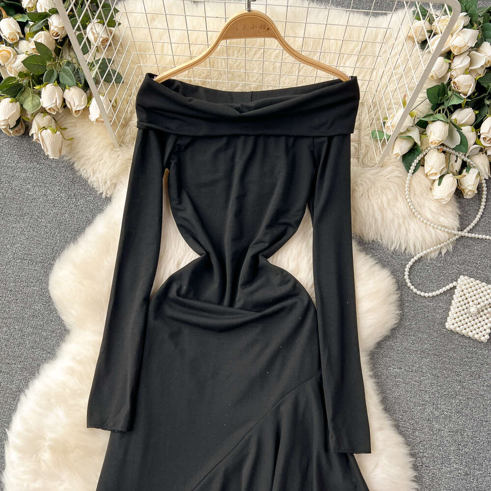 One shoulder dress for women Instagram style pure desire strapless long skirt design irregular slit slim fit skirt
