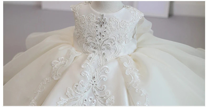 Formal White 1 Year Birthday Dress For Baby Girl Clothes Bow Baptism Princess Dress Elegant Beads Girls Party Gown Vestido 0-4Y 240603
