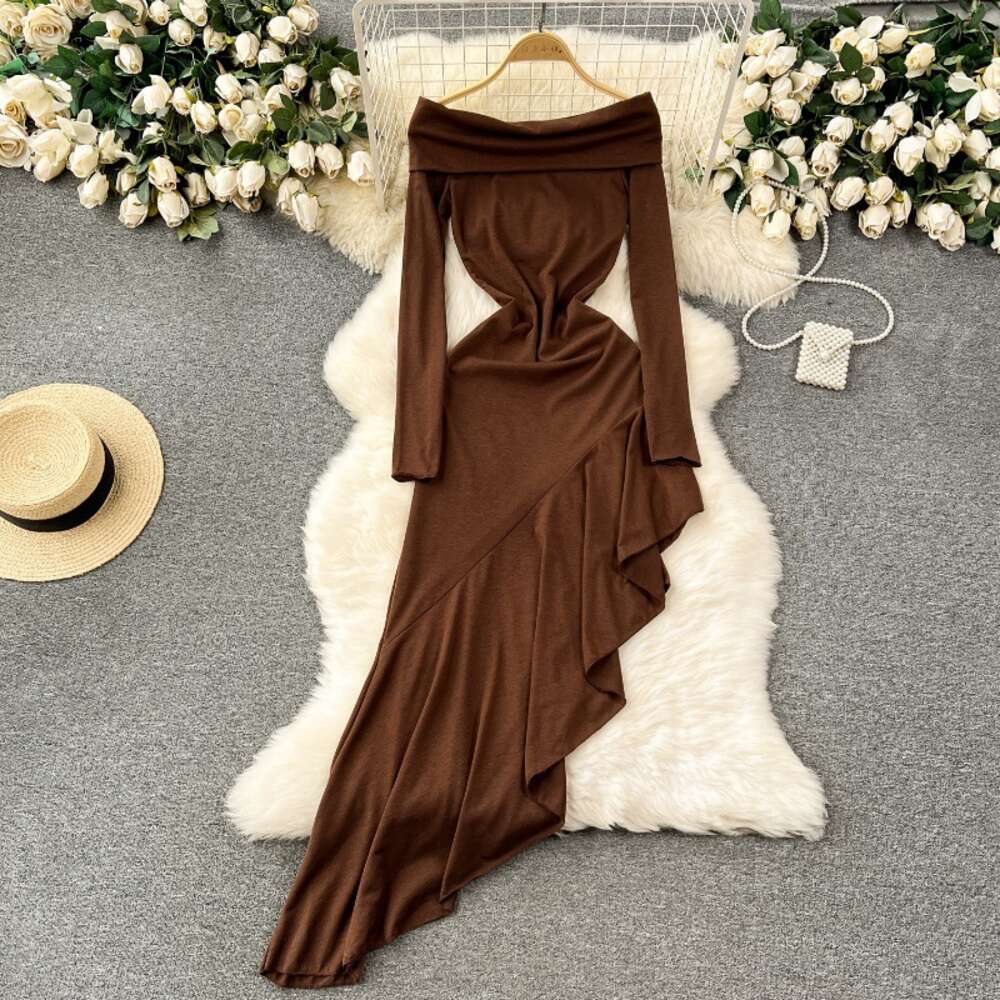 One shoulder dress for women Instagram style pure desire strapless long skirt design irregular slit slim fit skirt