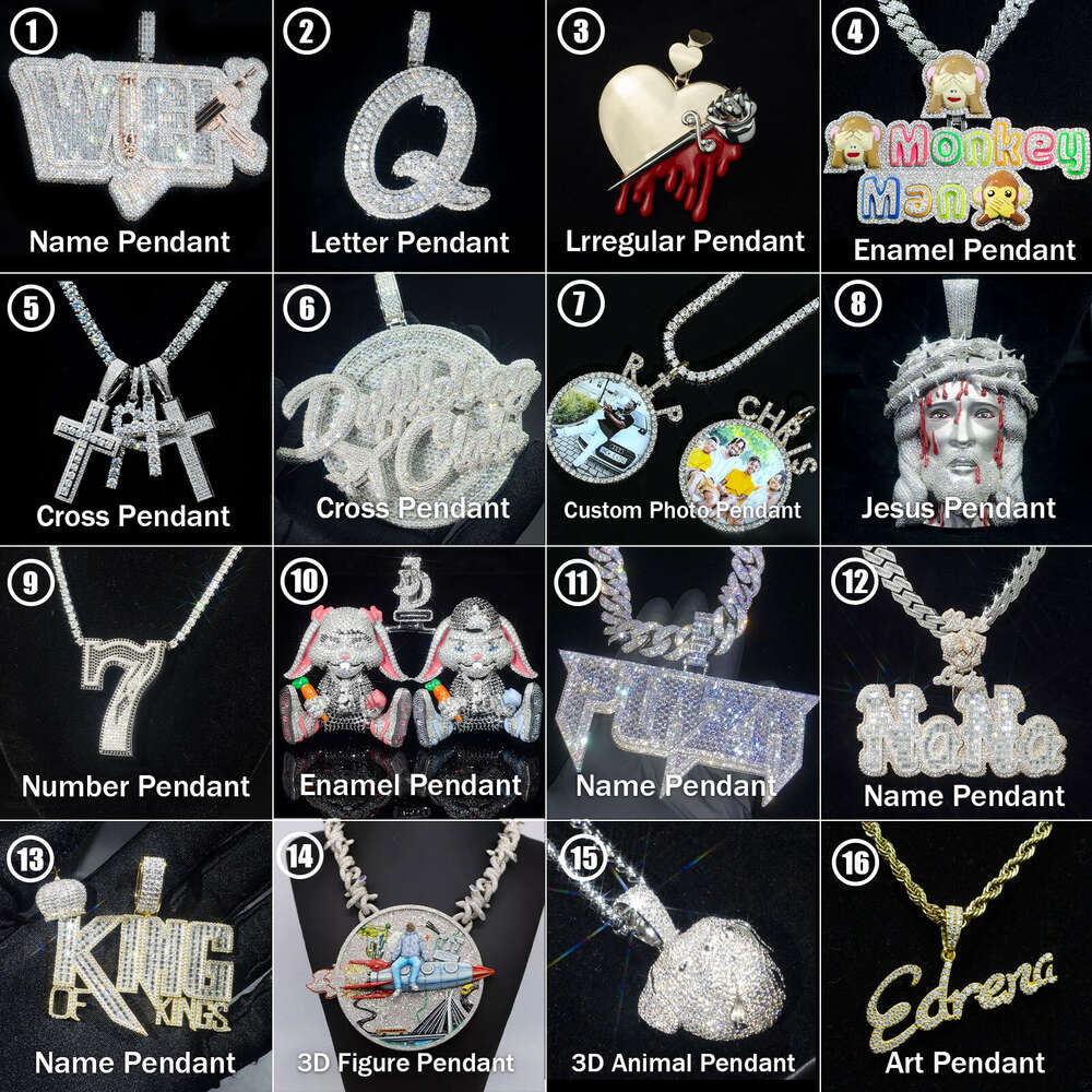Custom Pass Diamond Tester Iced Out VVS Baguette Moissanite Silver 10K Gold Hip Hop Letter Name Chain Pendant Fine Jewelry Men