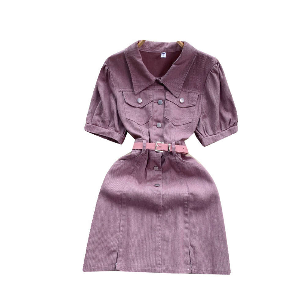 Korean style outfit with age reducing college style denim skirt design sense button fitting short fashionable dress for women