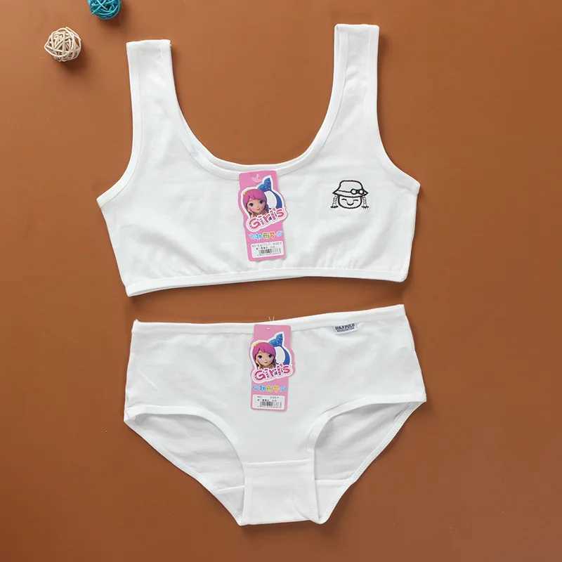 Camisole Camisole Girls Training Bra Vest Development Period Bra + Panties Set Single Layer No Chest Pad Cotton Summer s Bra Set 8-15Y WX5.31